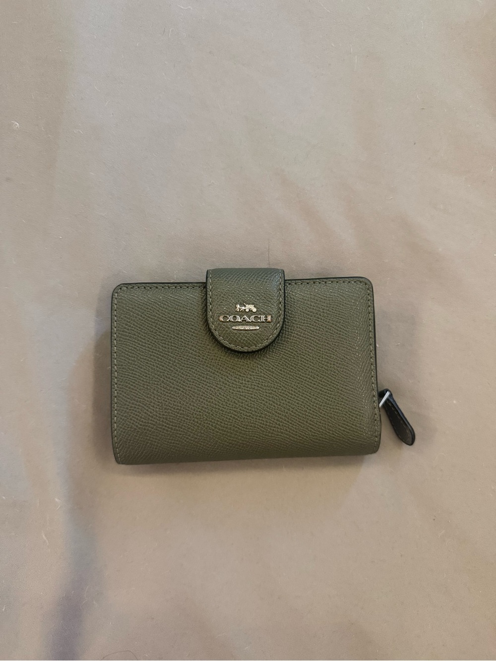 Coach Olive Green Saffiano Leather Snap & Zip Wallet